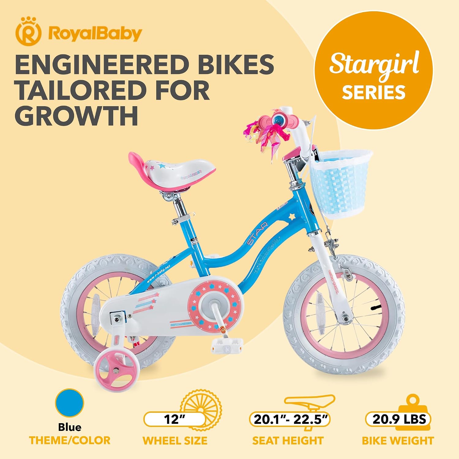Royalbaby Stargirl Girls Bike with Training Wheels and Basket, Best Gifts for Girls. (Blue, 12 Inch)
