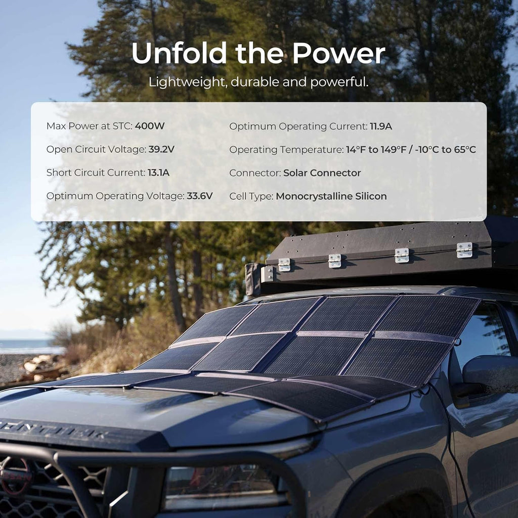 Renogy 400W Portable Solar Panel Blanket, 25% High Efficiency N-Type Foldable Solar Panel Charger for Power Station,Lightweight 16-Fold Space Save, Fast Setup for Camping, RV, Pickup, Marine Off-Grid