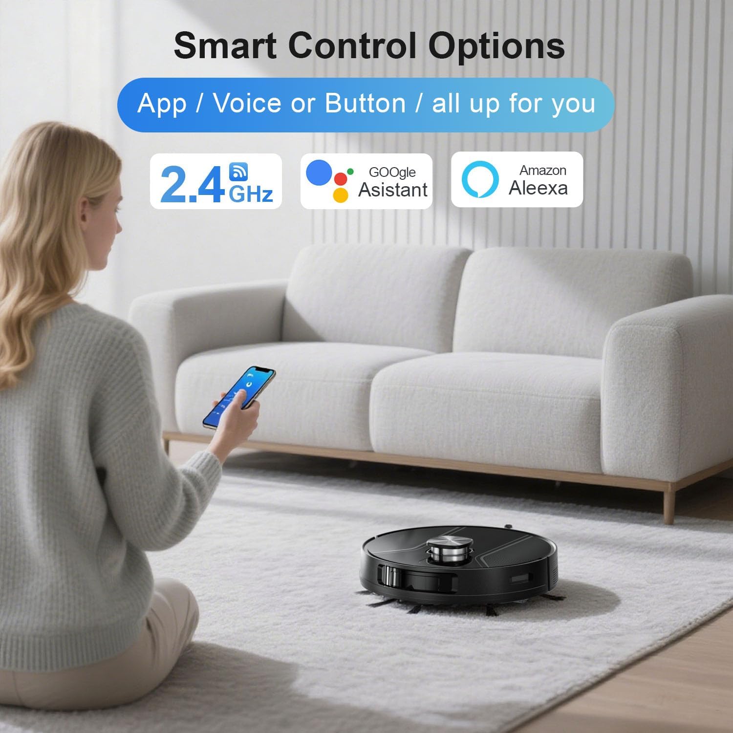 Robot Vacuum and Mop Combo, 5000Pa Suction LiDAR Navigation with APP & Voice Control, Anti-Tangle Brush, Multi-Floor Mapping, No-Go Zones, Quiet Smart Cleaning for Pet Hair, Carpets & Hard Floors