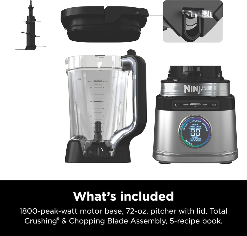 Ninja Full Size Blender I All-in-One | Best for Smoothies, Frozen Drinks, Shakes, Veggie Chopper & More | BlendSense Technology I 72 oz. Pitcher | 1800 Peak Watt | Silver | TB201
