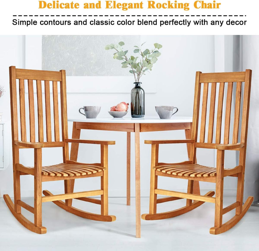 Giantex Rocking Chair Acacia Wood Frame, Porch Rocker Outdoor& Indoor for Garden, Lawn, Balcony, Backyard and Patio Porch Rocker (2, Natural)