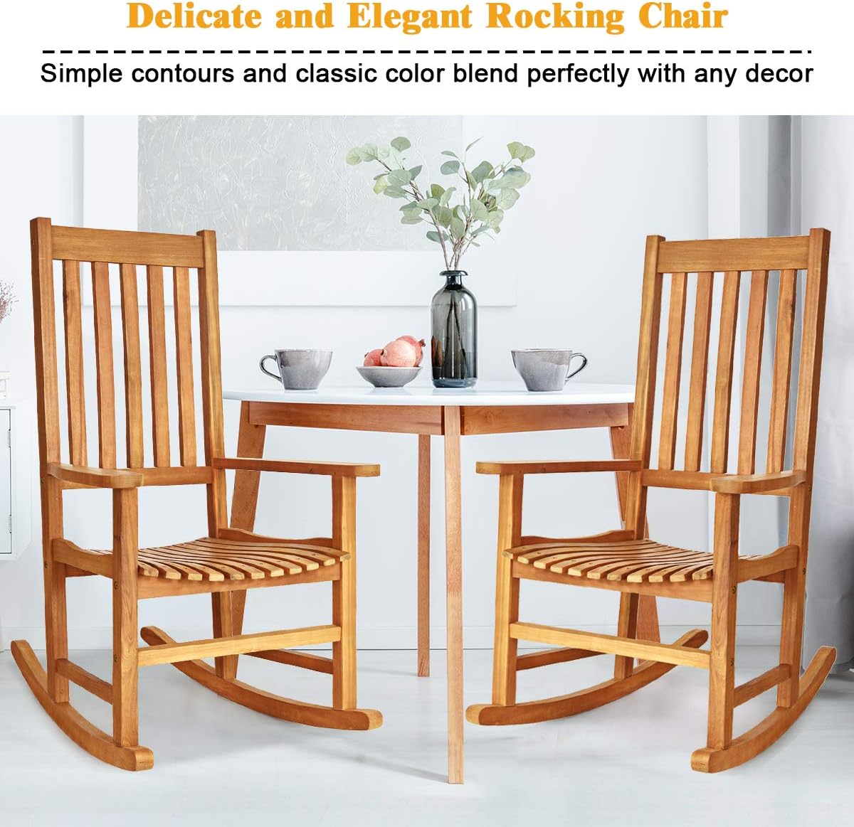 Giantex Rocking Chair Acacia Wood Frame, Porch Rocker Outdoor& Indoor for Garden, Lawn, Balcony, Backyard and Patio Porch Rocker (2, Natural)
