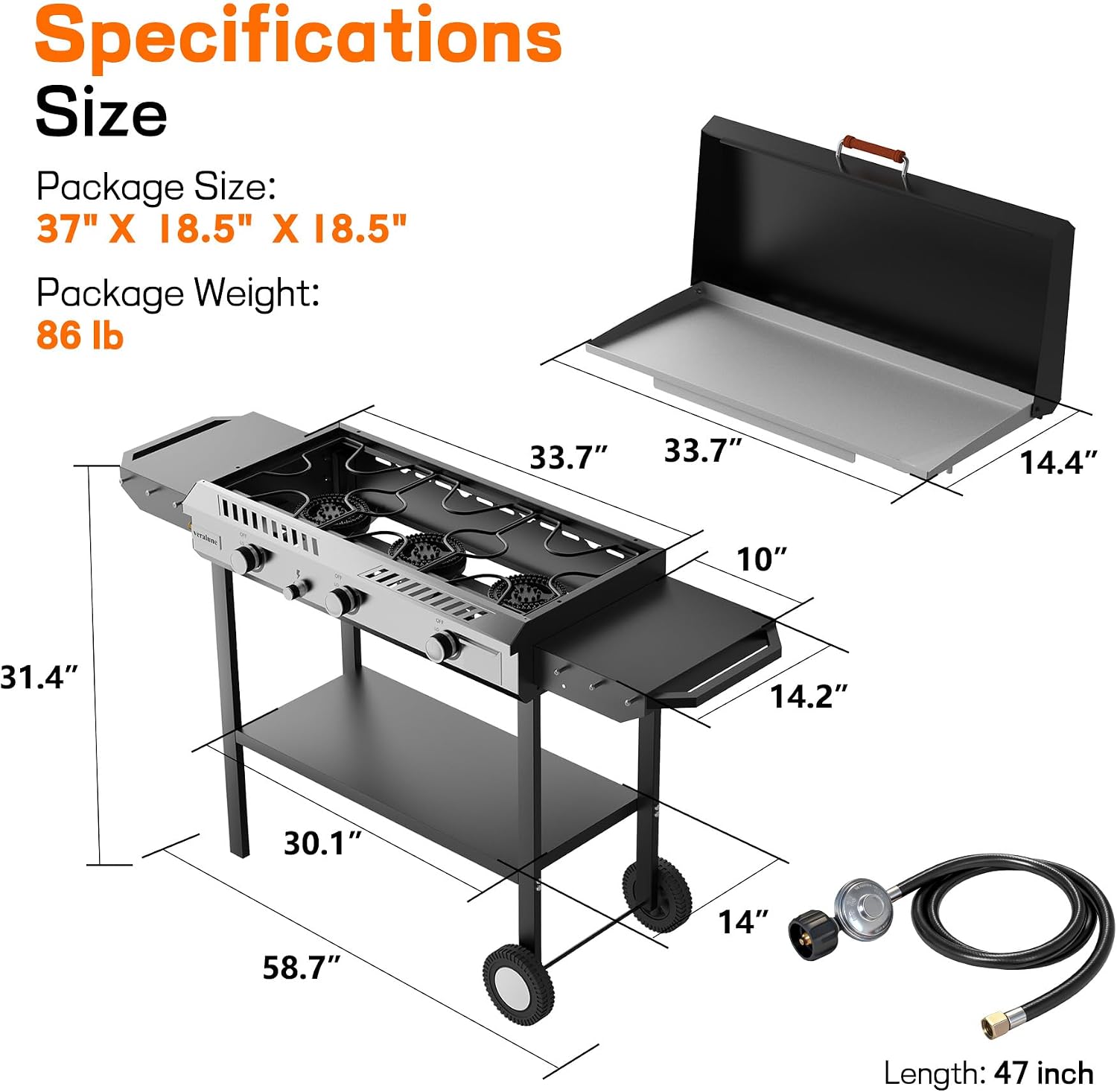 Veralune 2-in-1 Propane Stove & 33'' Griddle Combo with Ignition, 225,000 BTU Powerful Gas Stove & Grill with Side Shelves, Rolling Wheel & Regulator for Outdoor Backyard Camping Cooking Grilling