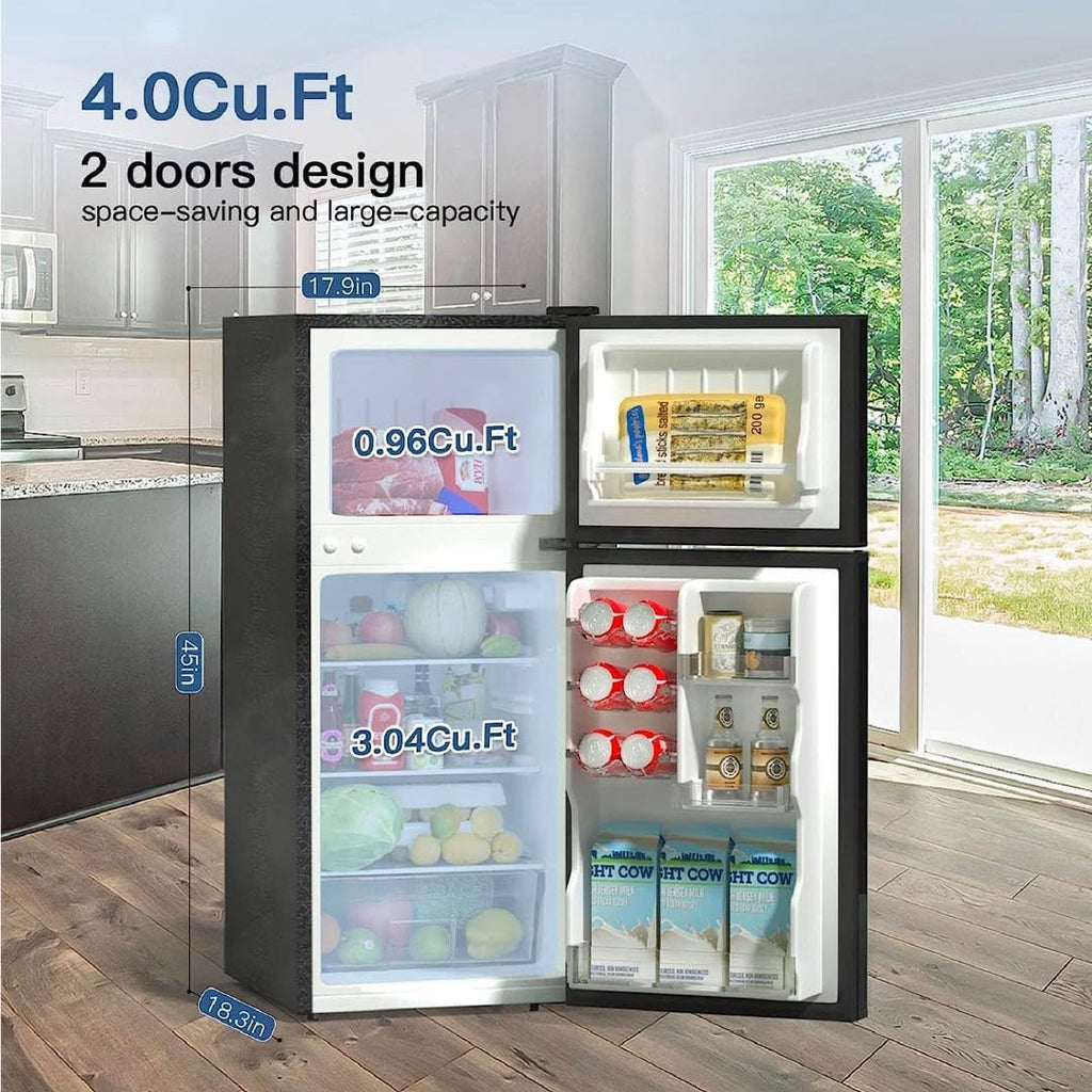 BANGSON 4.0 Cu.Ft Small Refrigerator with Freezer, Small Fridge with Top Freezer, for Apartment, Bedroom, Dorm, and Office, Double Door, Black