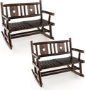Giantex Outdoor Rocking Bench, Patio Loveseat Rocker for 2 w/Ergonomic Back & Log Arms, Carbonized Fir Wood Frame, Wooden Double Rocking Chair for Porch, Garden, 710 LB Capacity, Rustic Brown (2)