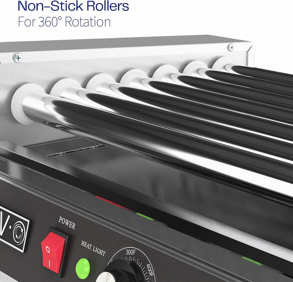 VIVO Electric 18 Hot Dog 7 Roller Grill Warmer, Stainless Steel, Commercial and Household 900W Machine, HOTDG-V007