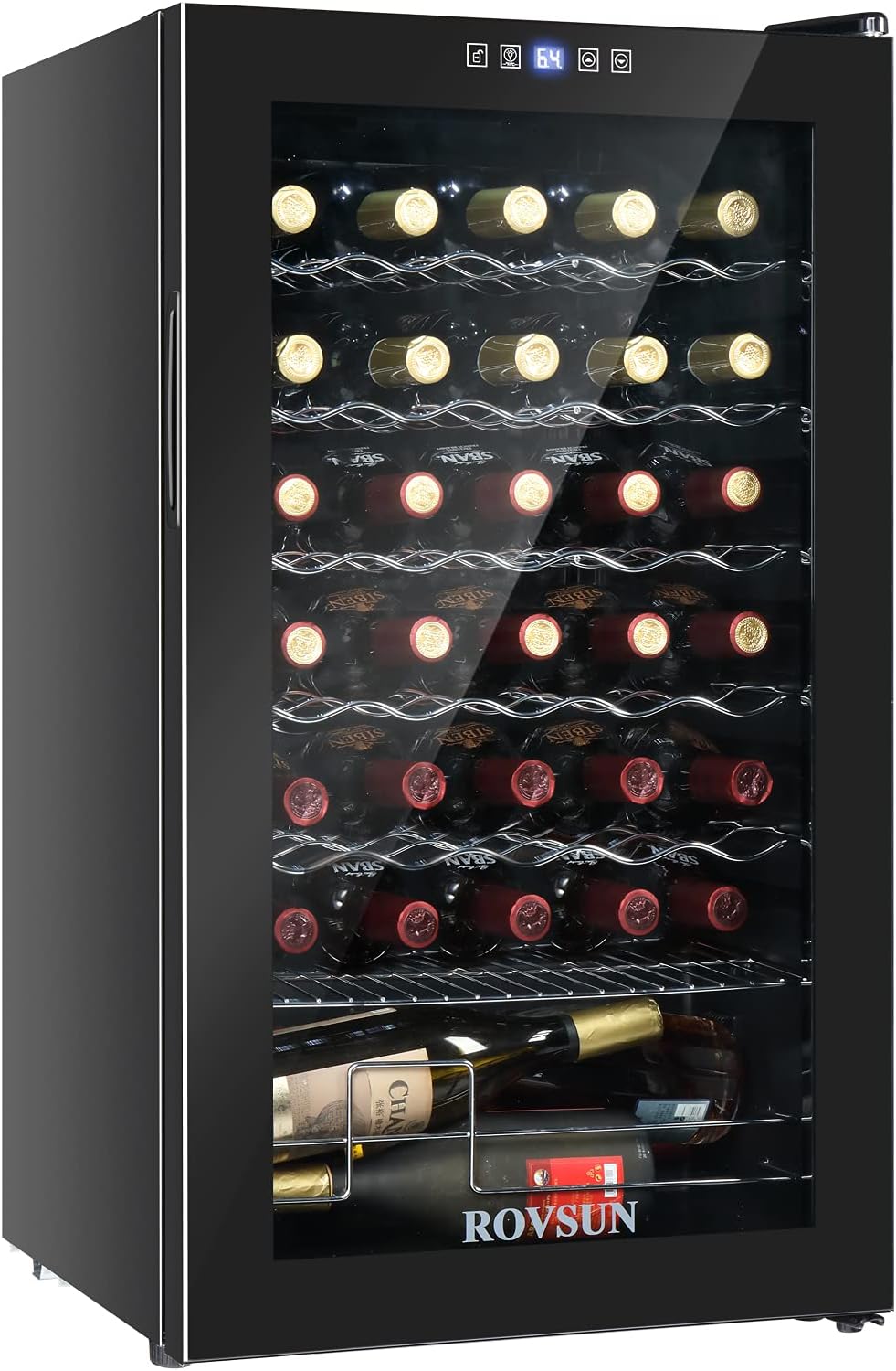 ROVSUN 34 Bottle Wine Cooler Refrigerator, Freestanding Compressor Wine Chiller, Beverage Wine Fridge with Digital Temperature Control & Double-layer Glass Door for Red White Wine, Champagne, Beer