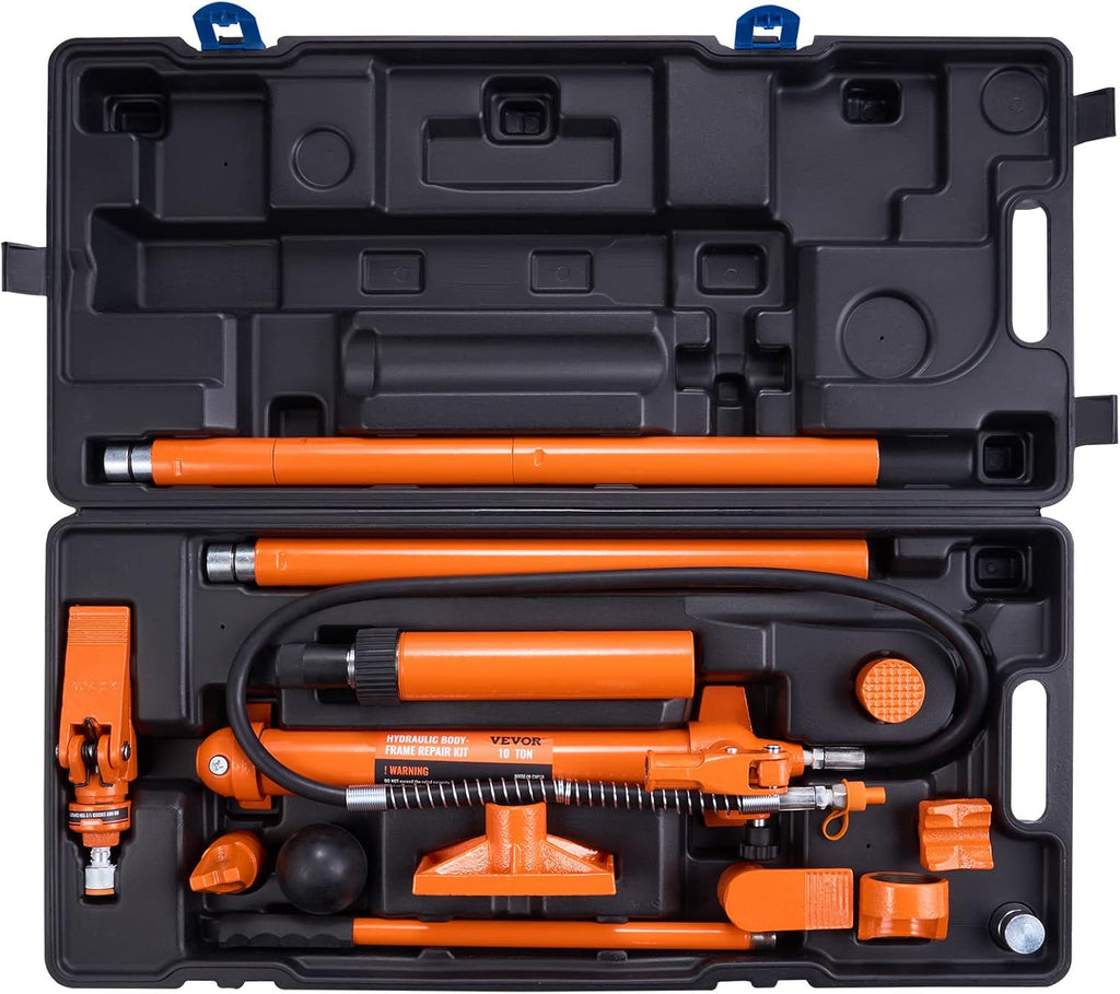 VEVOR 10 Ton Porta Power Kit, Hydraulic Ram with Pump, Car Jack with 4.6 ft/1.4 m Oil Hose, Bent Frame Repair Tool with Storage Case for Automotive, Garage, Heavy Equipment, Mechanic (22046 LBS)