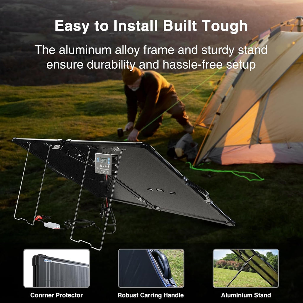 ACOPOWER 200W Portable Solar Panel Kit, Waterproof 20A Charge Controller for 12V Battery and Solar Generator for RV, Camper Trailer& Marine Black