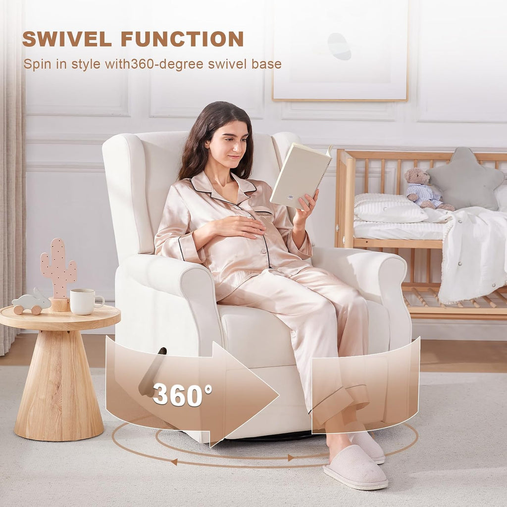 Eiayeebil Nursery Swivel Glider Recliner,Rocking Chair Nursery with Footrest,Rocking Recliner Chair for Nursery,Glider Rocker Recliner for Living Room & Bedroom,Beige
