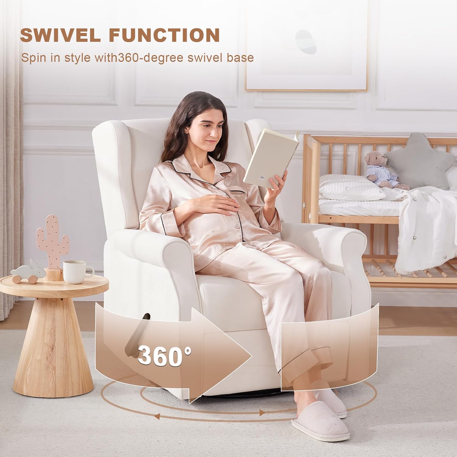 Eiayeebil Nursery Swivel Glider Recliner,Rocking Chair Nursery with Footrest,Rocking Recliner Chair for Nursery,Glider Rocker Recliner for Living Room & Bedroom,Beige
