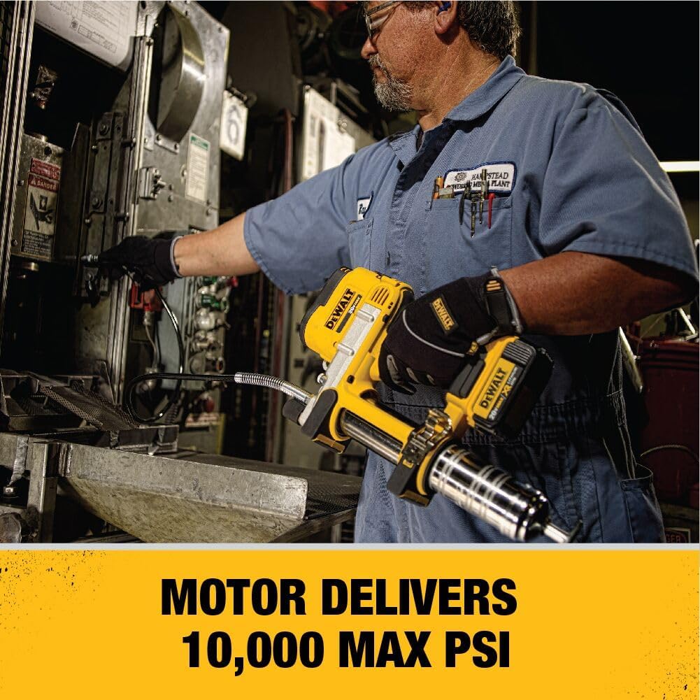 DEWALT Grease Gun 20V MAX, Cordless Electric Grease Gun 42' Hose, 10,000 PSI, Variable Speed Triggers, Tool Only (DCGG571B)