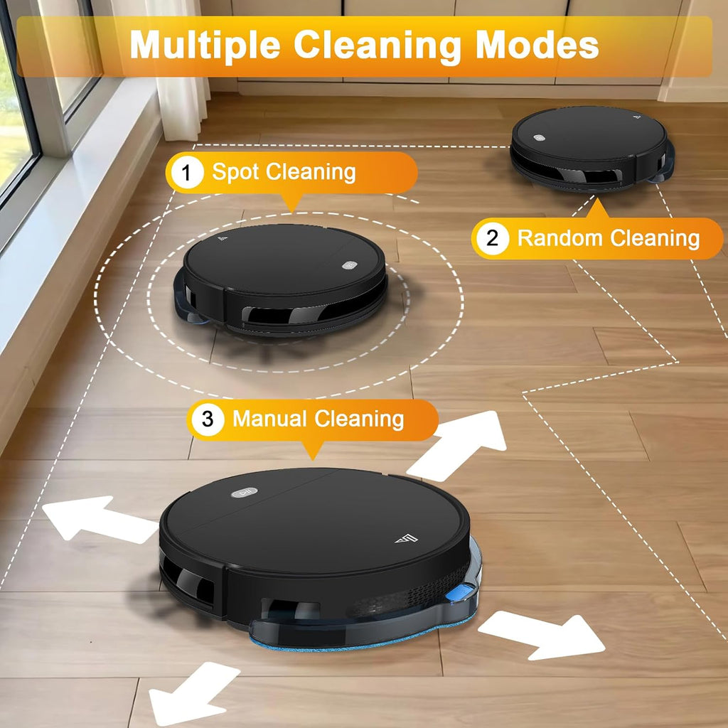 Robot Vacuum and Mop Super Thin 2 in 1 Robotic Vacuum Cleaner Up to 4500Pa Suction with Schedule Clean Mute Super Remote Control/App/Voice utomatic Recharge Ideal for Pet Hair Vacuums All Floors-Black