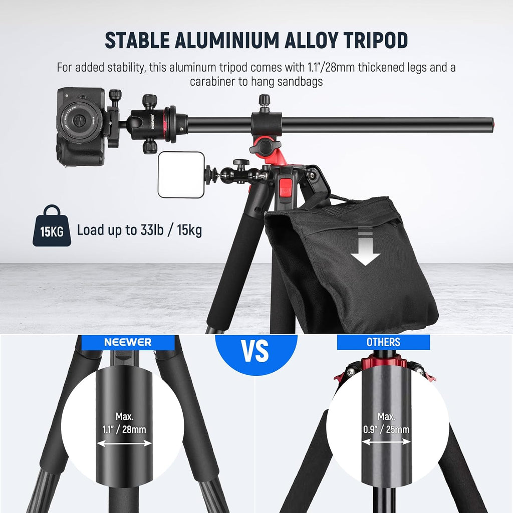NEEWER 79 inch Camera Tripod Monopod with Center Column and Ball Head Aluminum, Arca Type QR Plate, Bag, Horizontal Tripod Overhead Camera Mount for DSLR Camera, Video Camcorder, Max Load: 33lb
