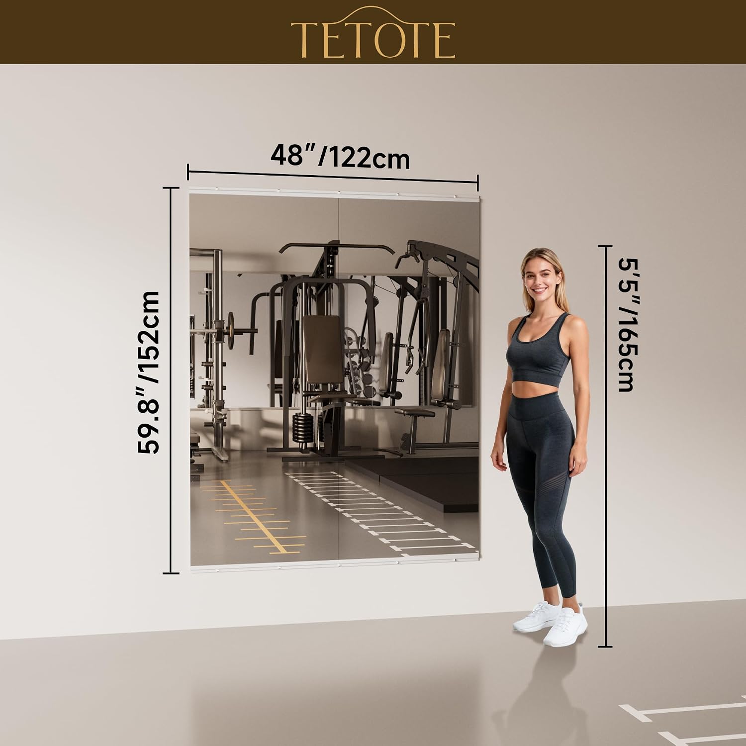 TETOTE Gym Mirrors for Home Gym Wall Large 60' x 24' - 2PCS Workout Exercise Fitness Mirror, Tempered Glass Frameless Full Length Mirror for Garage, Dance Studio, Yoga, Bedroom, Living Room