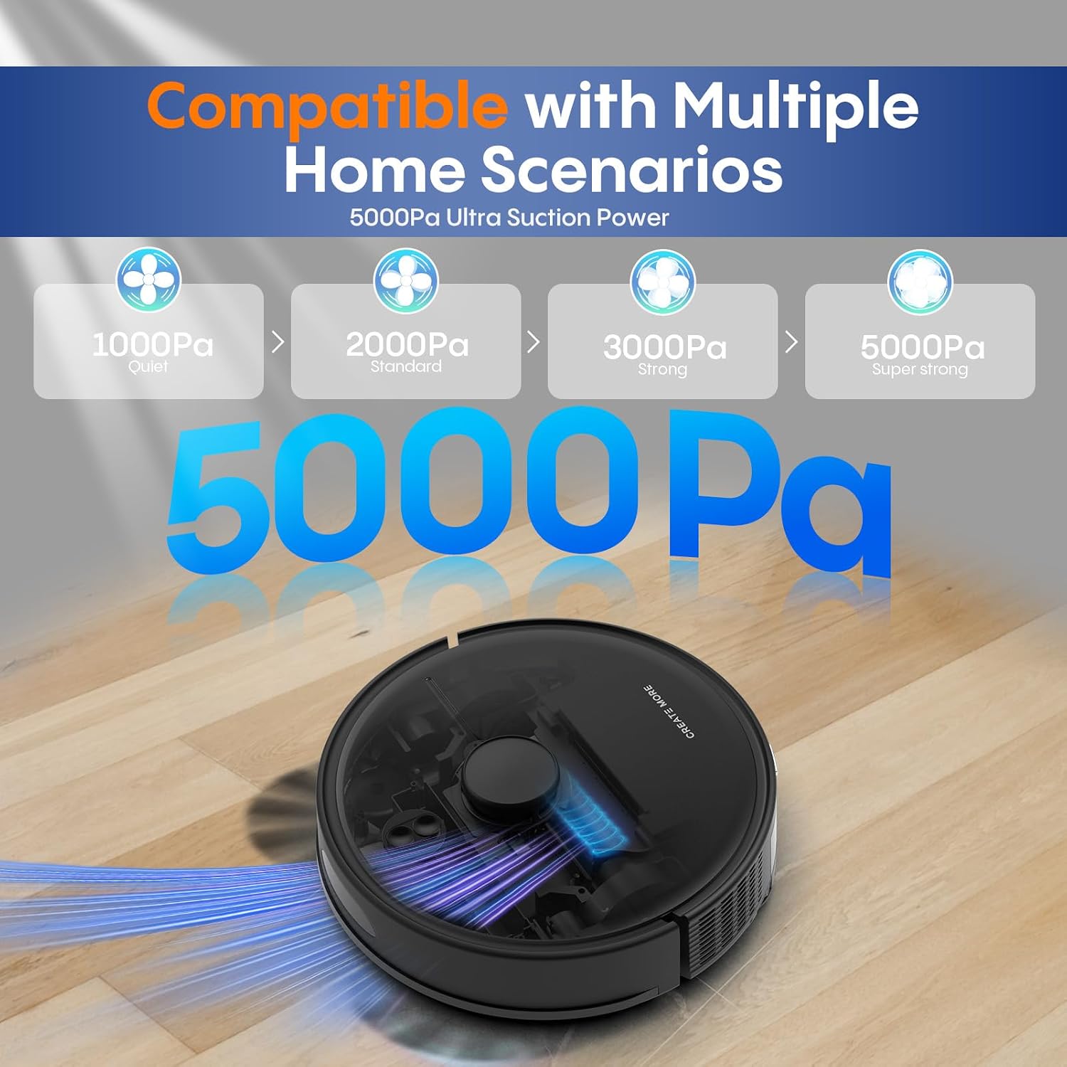 Robot Vacuum and Mop Combo, 5000Pa Powerful Suction, Advanced Smart Mapping, Ideal for Pet Hair, Dust