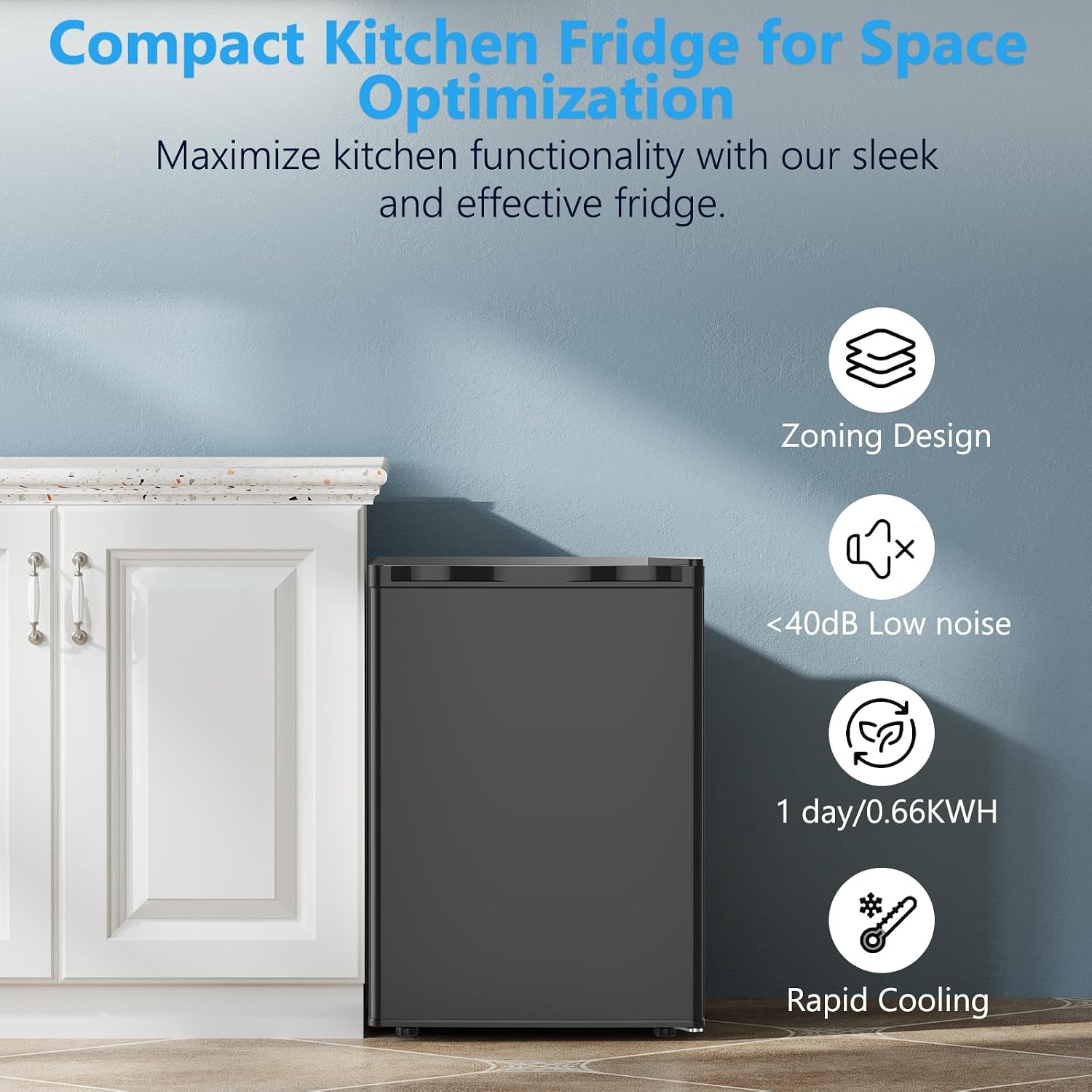 COWSAR 2.6 Cu.Ft Mini Fridge with Freezer, Single-Door Compact Refrigerator, 7 Settings Temperature Adjustable, 2 Removable Shelves, Commercial Small fridge for Bedroom, Office, Kitchen, Dorm, Black