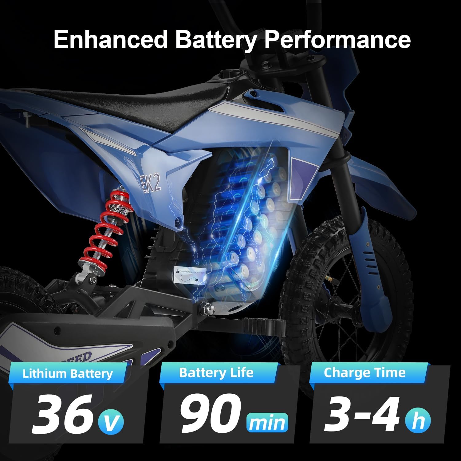 BLAZEGO EK2 Kids Electric Dirt Bike,350W Electric Motorcycle for Kids Ages 5-10,36V 5.2Ah Battery,15 MPH Max Speed,12 Miles Range,3-Speed Modes Motorcycle for Kids,Blue