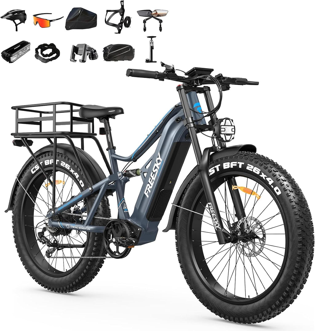 FREESKY 3500W BAFANG Motor Electric Bike for Adults, 48V 35Ah Samsung Cells Battery Ebike 140 Miles, 38+MPH, 26' Fat Tire Dirt All-Terrain Mountain E Bike, Full Suspension, UL 2849 Certified by TÜV