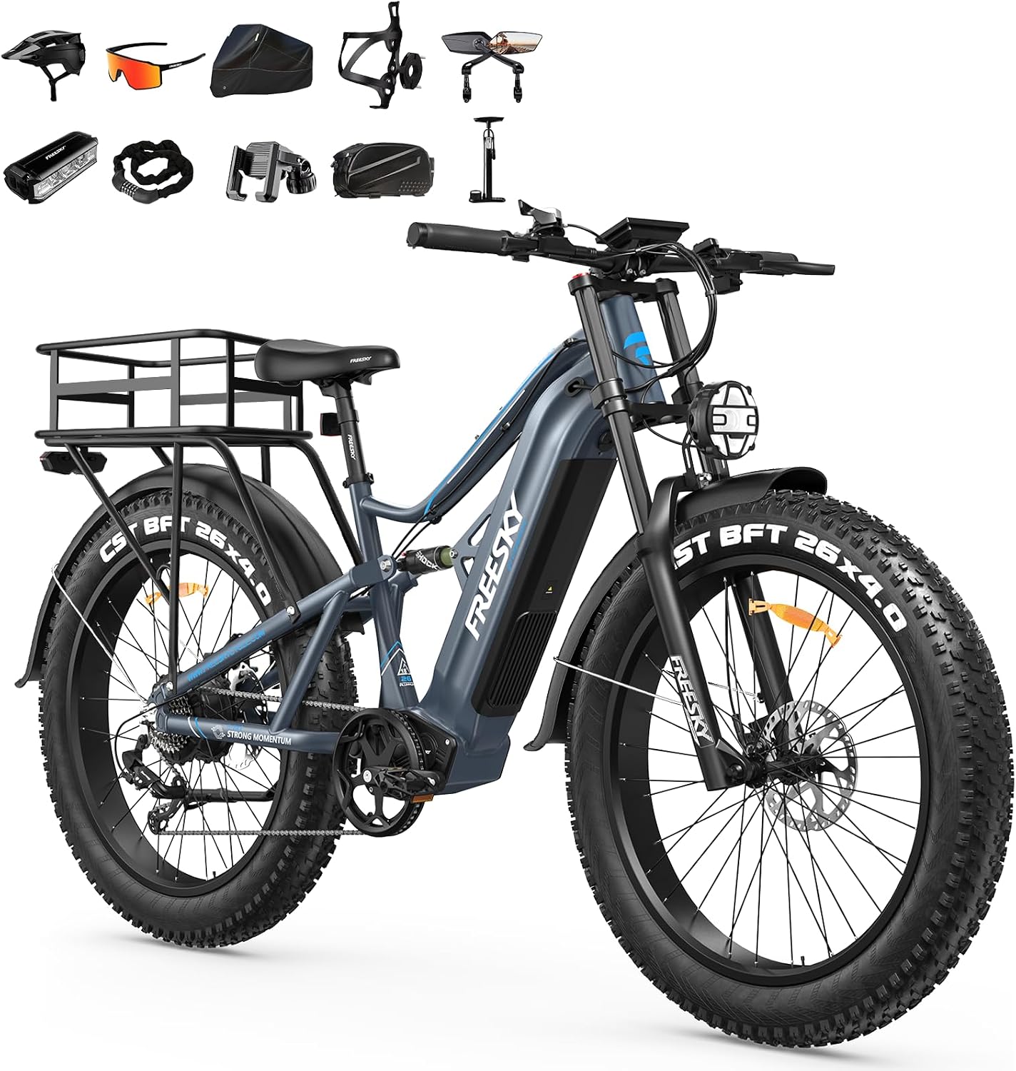 FREESKY 3500W BAFANG Motor Electric Bike for Adults, 48V 35Ah Samsung Cells Battery Ebike 140 Miles, 38+MPH, 26' Fat Tire Dirt All-Terrain Mountain E Bike, Full Suspension, UL 2849 Certified by TÜV