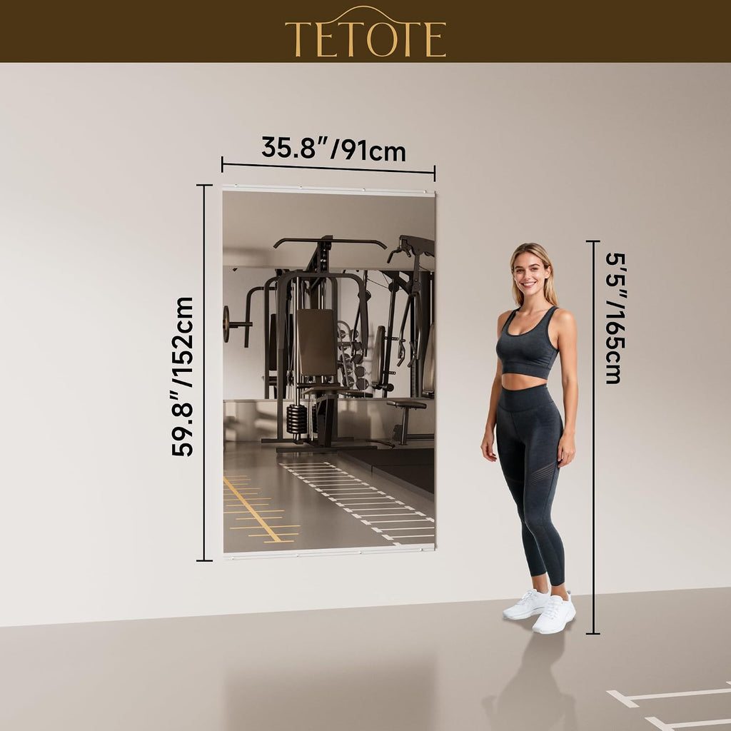 TETOTE Home Gym Mirror 60' x 36' - 1PC Large Tempered Glass Workout Mirrors for Home Gym, Exercise Fitness Wall Mounted Frameless Full Length Mirror for Garage, Dance Studio, Yoga, Living Room