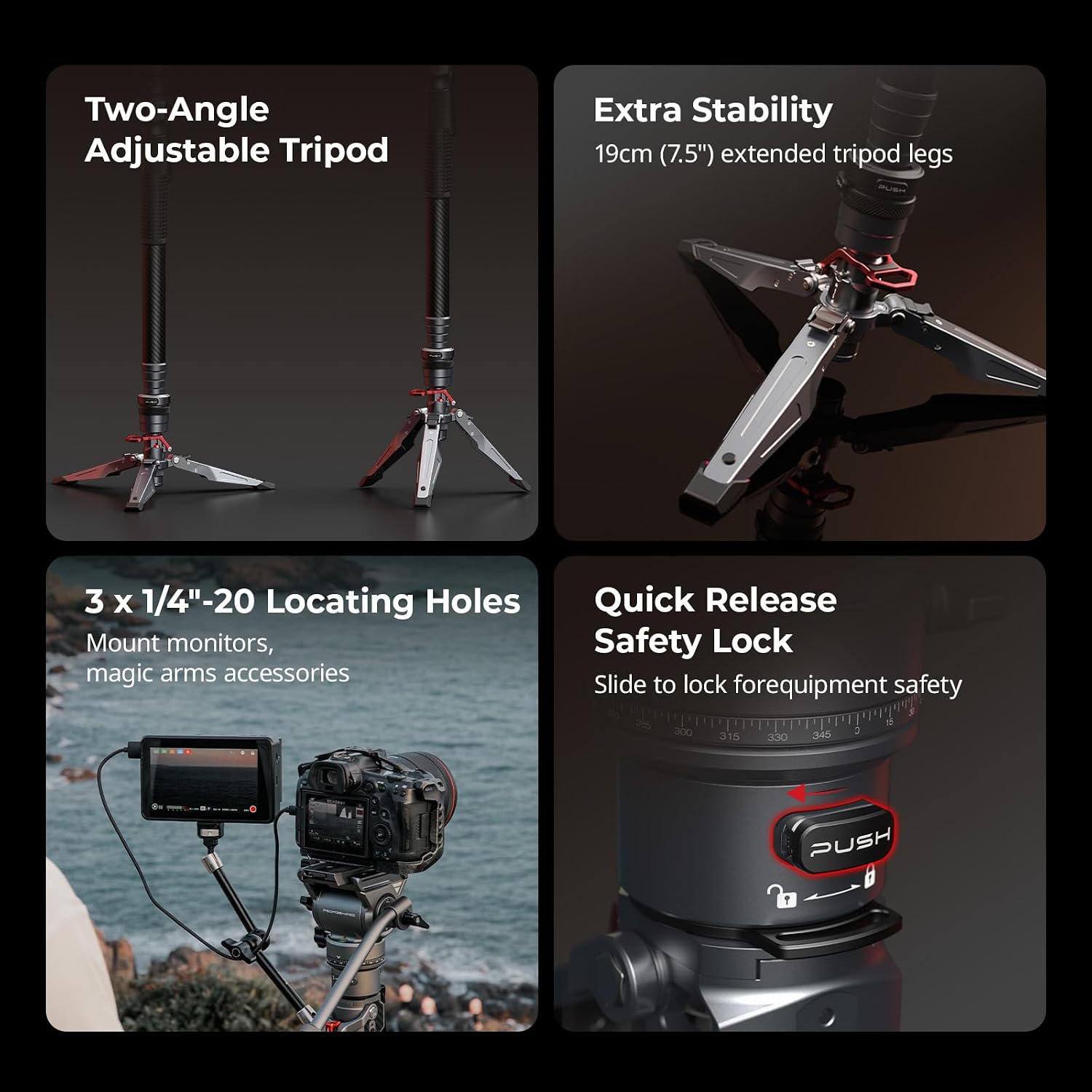 SmallRig 175cm / 68.9' Carbon Fiber Video Monopod for Camera, Compact Camera Monopod with One-Button Lift & Lock, Max. 5kg Playload Fluid Head Fits for DJI RS and for MFT 501L