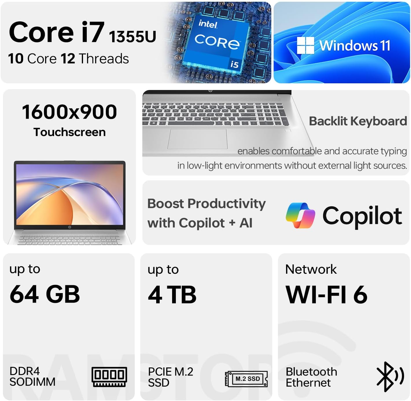 HP 2025 Latest Premium Laptop, 17.3' HD+ Touchscreen, 13th Gen Intel Core i7-1355U (> R5 7430U) High-Performance Tier Processor, 32GB RAM, 2TB PCIe SSD, FP Reader, Wi-Fi 6, Windows 11 Home