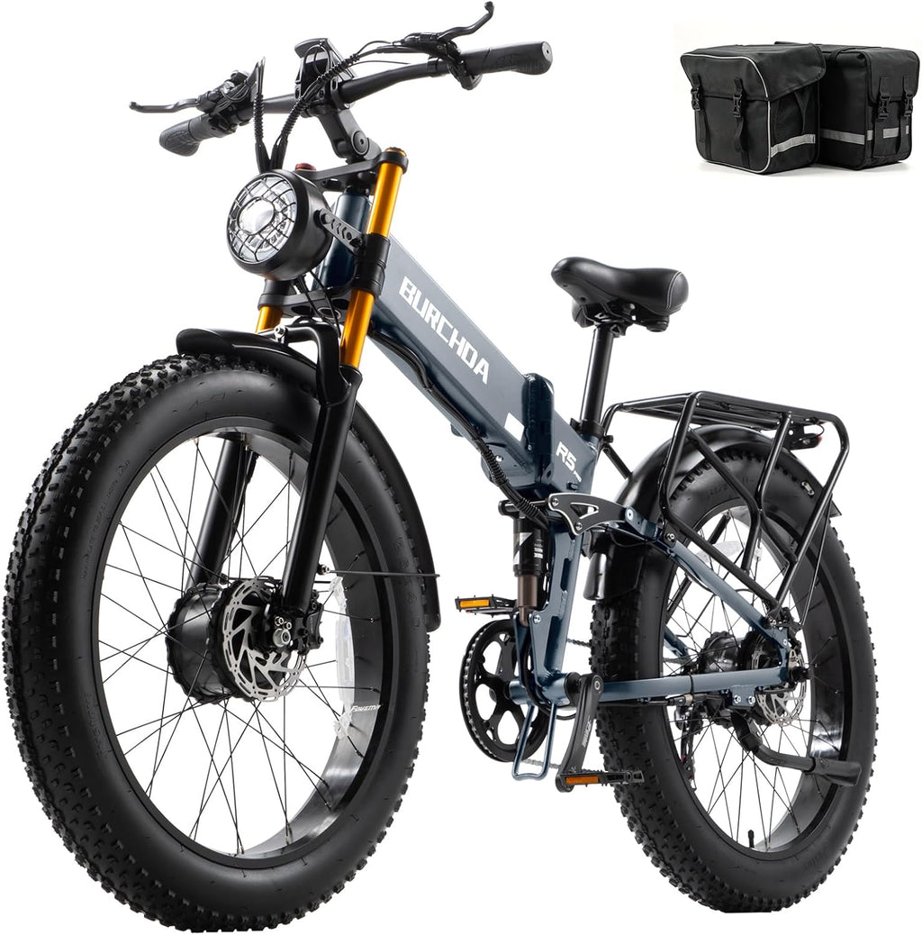 DAMSON Electric Bike for Adults Dual Motor AWD 5000W/3000W/1500W Peak 40MPH/30MPH Dirt Ebike, 52V/48V Max-Output Up to 65/80/120/160 Miles Long Range, 26' Full Suspension Fat Tire Mountains Bicycle