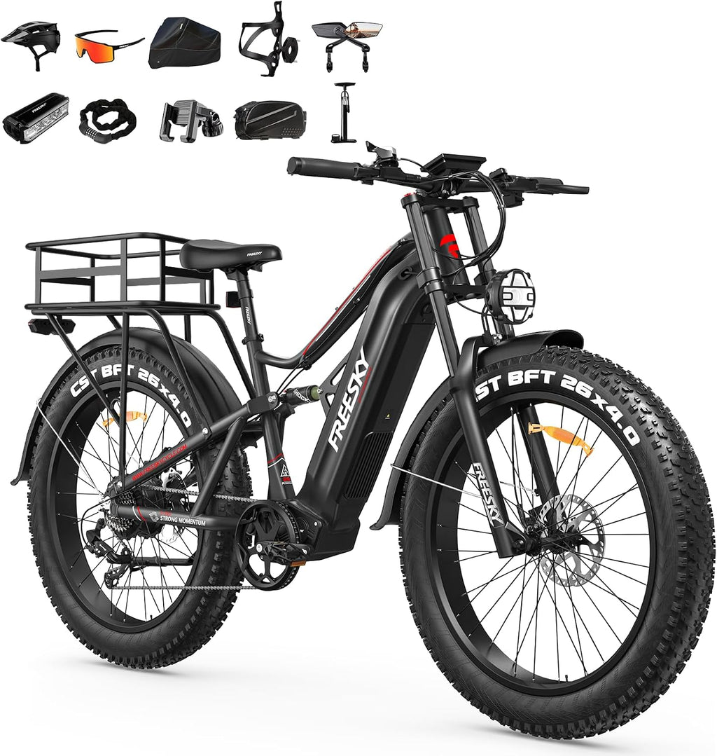FREESKY 3500W BAFANG Motor Electric Bike for Adults, 48V 35Ah Samsung Cells Battery Ebike 140 Miles, 38+MPH, 26' Fat Tire Dirt All-Terrain Mountain E Bike, Full Suspension, UL 2849 Certified by TÜV