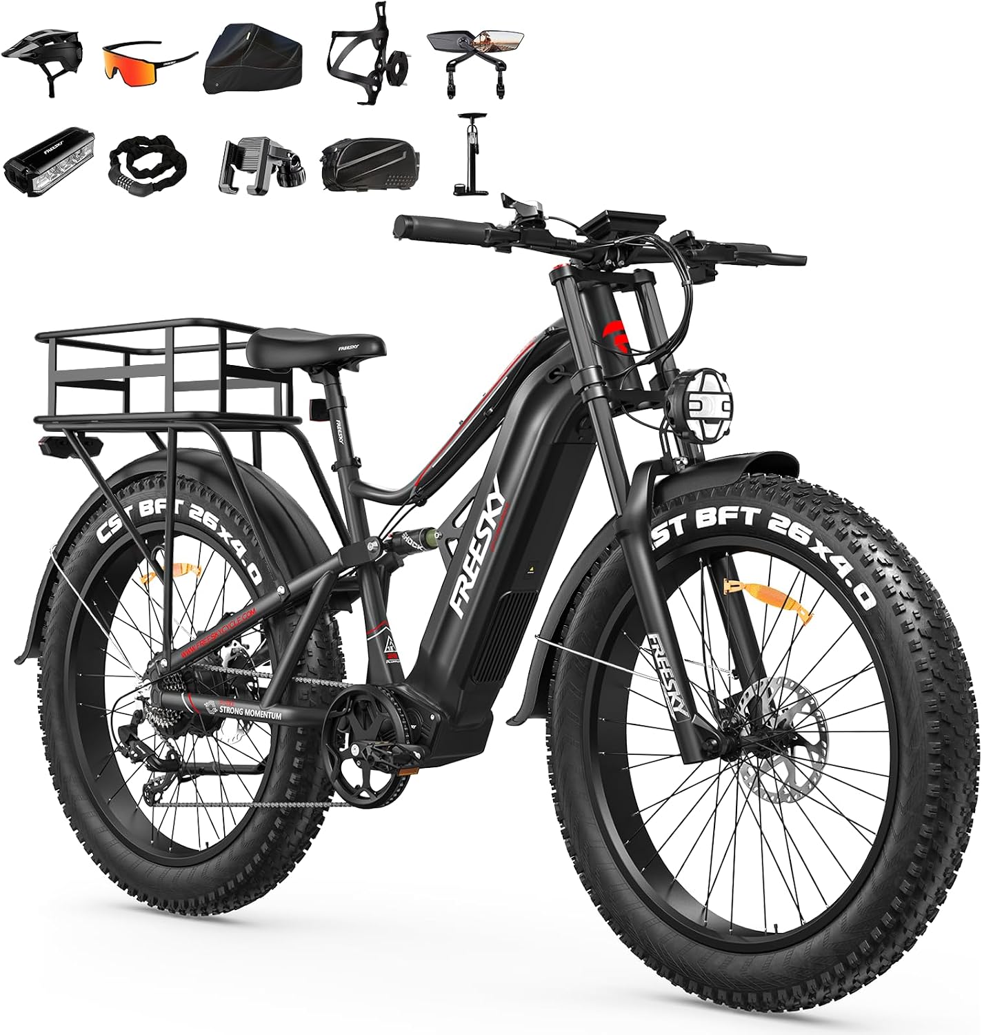 FREESKY 3500W BAFANG Motor Electric Bike for Adults, 48V 35Ah Samsung Cells Battery Ebike 140 Miles, 38+MPH, 26' Fat Tire Dirt All-Terrain Mountain E Bike, Full Suspension, UL 2849 Certified by TÜV