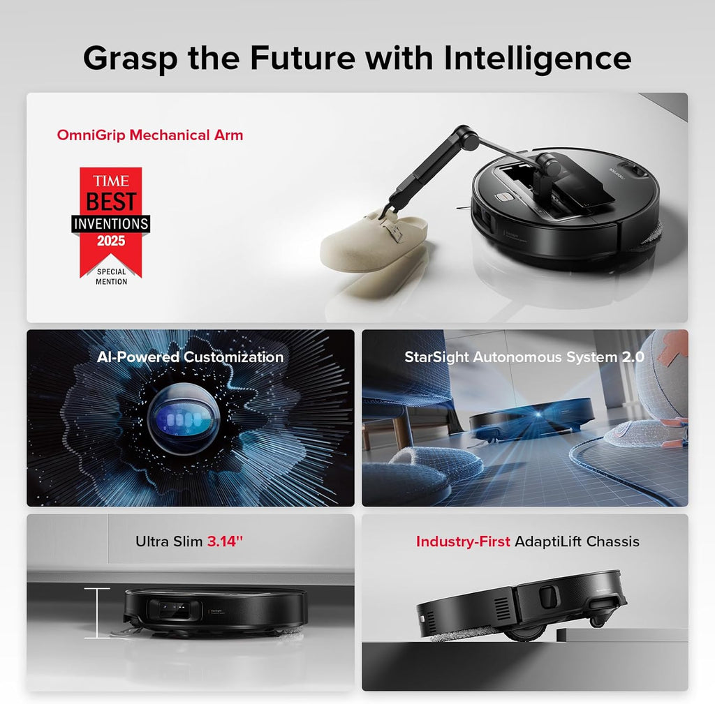 roborock Saros Z70 Robot Vacuum and Mop, OmniGrip Arm, AI-Powered, 22,000Pa Suction, 3.14'' Ultra Slim, FlexiArm Riser Technology, AdaptiLift Chassis, Obstacle Avoidance, Auto Mop Washing & Drying