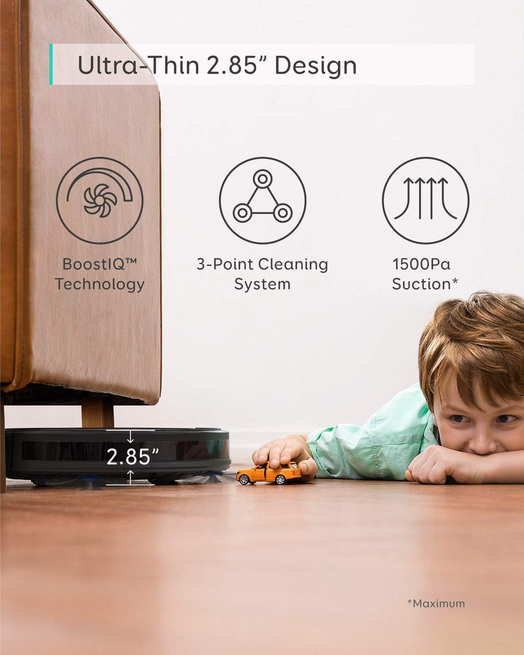 eufy by Anker, BoostIQ RoboVac 12, Robot Vacuum Cleaner, Upgraded, Super-Thin, 1500Pa Strong Suction, Quiet, Self-Charging Robotic Vacuum Cleaner, Cleans Hard Floors to Medium-Pile Carpets