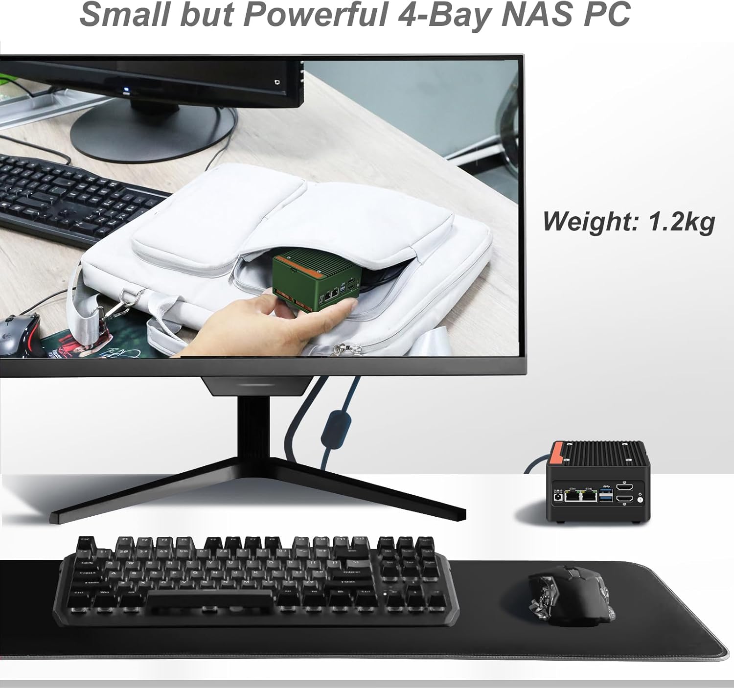 StoneStorm 4-Bay NAS Mini PC Dual 2.5GbE i226-v LAN Ports, N355 with DDR5 MAX 48GB, 4 M.2 NVMe 2280, Dual 4K Display, 2 USB3.2 10Gbps for Micro Firewall Router/Pocket Computer (Barebone)