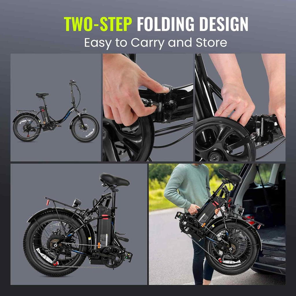 Vivi MT20UL Foldable Electric Bike 20' x3.0 Fat Tire Electric Bike with 48V 499.2WH Removable Battery, Peak 749W, Up to 50 Miles EBike, 7-Speed, 19.8MPH, Cruise Control, SGS Certified to UL2849