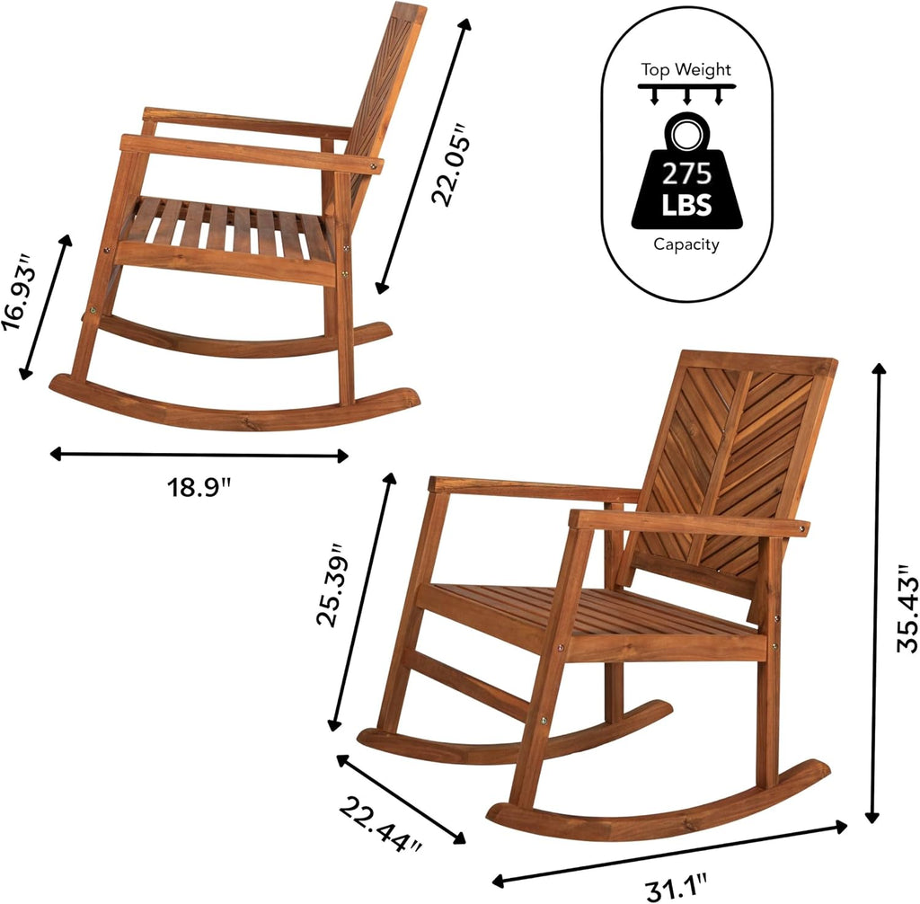 JONATHAN Y RCK100A Ned Modern Chevron-Back 300-Lbs Support Acacia Wood Patio Outdoor Rocking Chair for Garden, Lawn, Backyard, Pool, Deck, Beach, Firepit, Teak