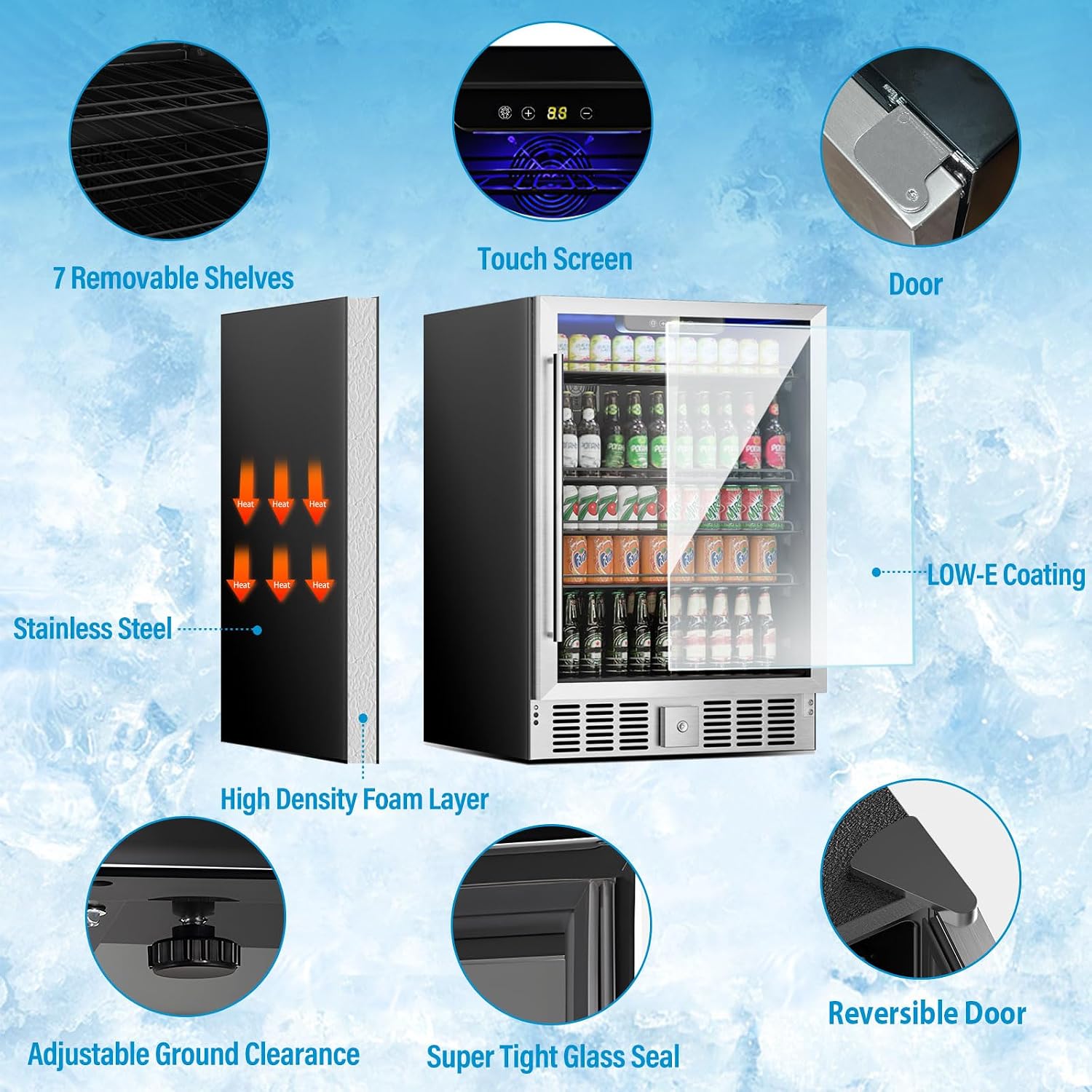 Erivess 5.3 Cubic Feet/166 Can Beverage Refrigerator, 24 inch Fridge with Adjustable Shelve & LED Display for Soda Beer or Wine, Drink Refrigerator for Home Bar Office(Silver)