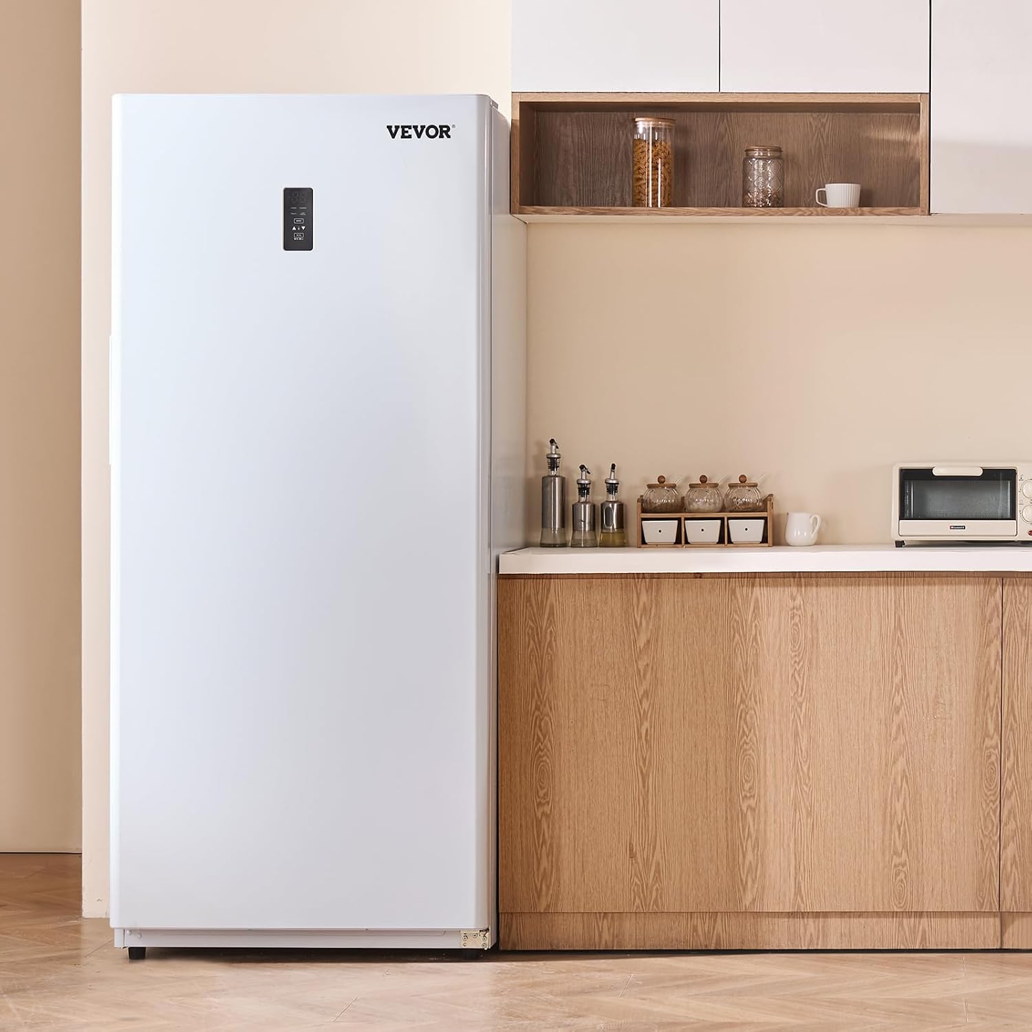 VEVOR Convertible Freezer/Refrigerator, 20.2 Cu.Ft Frost Free Upright Freezer with Temp Control Panel, Door Open too Long Alarm, Adjustable Shelves and LED, Standing Fridge for Kitchen, Office, Garage
