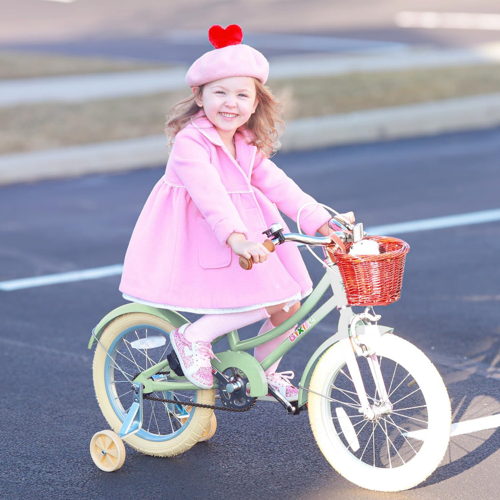 Bixike Retro Design Girls Bike with Basket and Coaster Brake for 3-13 Years Old Kids, 14 16 18 Inch Bicycle for Toddlers with Training Wheels, 20 Inch with Kickstand, Multiple Colors