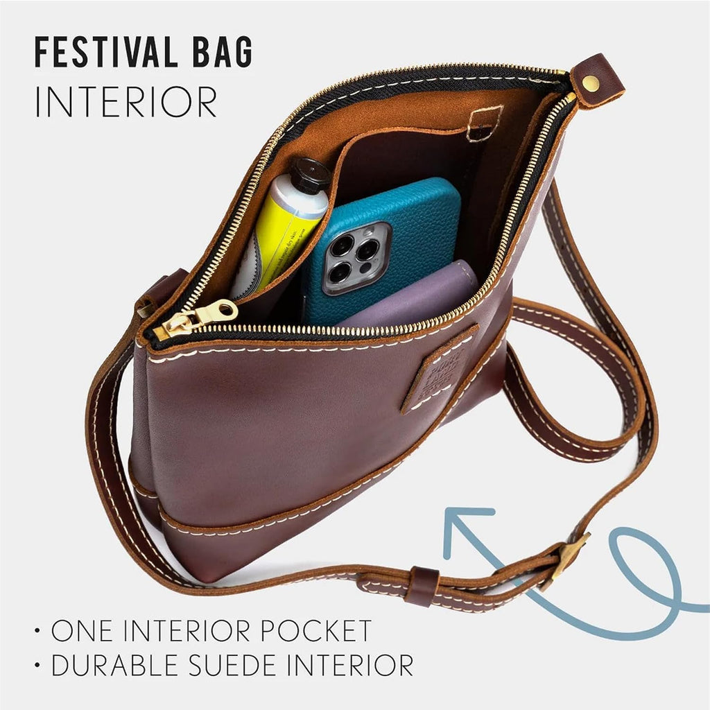 Portland Leather Goods Festival Bag – Lightweight Leather Crossbody Purse – Handmade from the Finest Full-Grain Hides