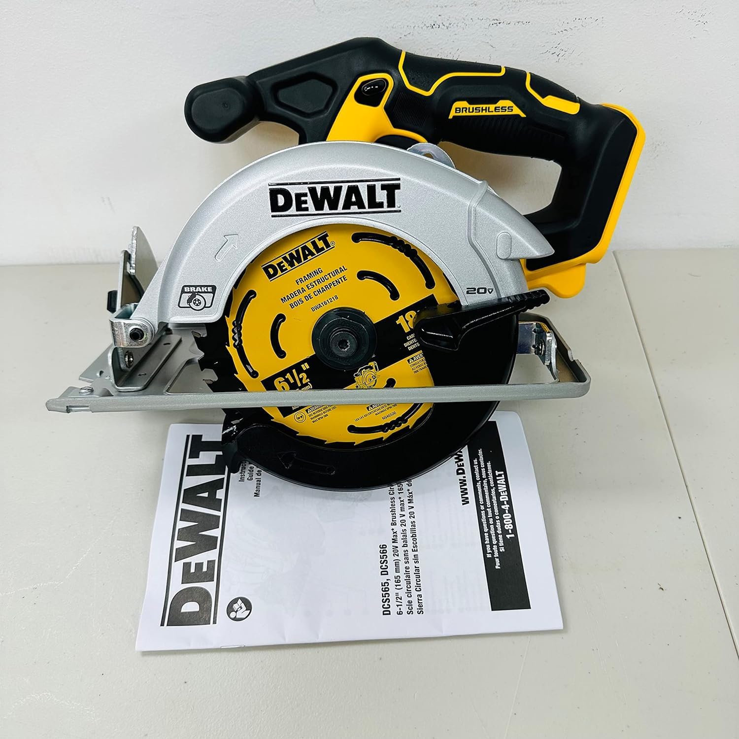 DEWALT DCS566 20V Circular Saw, 20V Cordless Brushless 6.5'' Circular Saw (Bare Tool Only, Bulk Packed), Yellow
