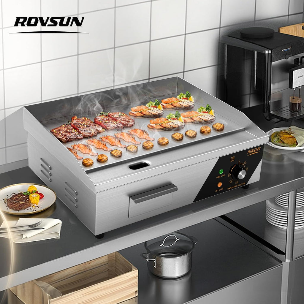 ROVSUN 22' Electric Countertop Flat Top Griddle, 1600W Electric Griddle, Teppanyaki Grill Stainless Steel with Adjustable Temperature Control 122°F-572°F for Home Restaurant Commercial