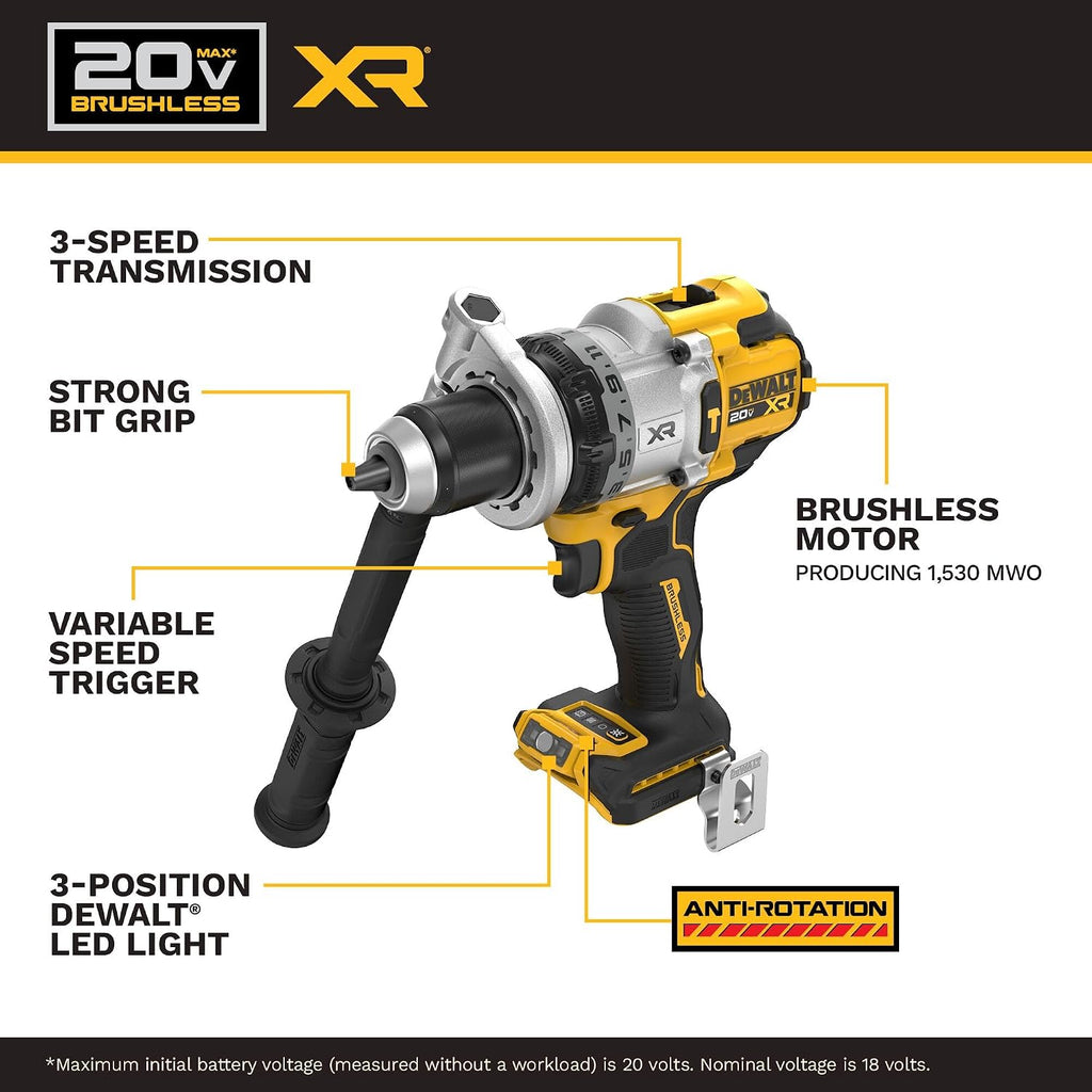 DEWALT 20V MAX XR 1/2 Inch Cordless Hammer Drill Kit with 8AH Battery and Charger (DCD1007WW1)