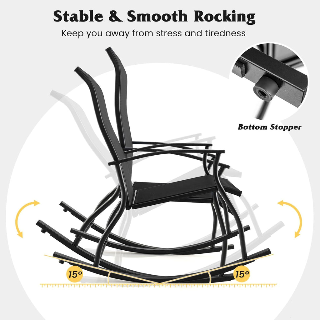 Giantex Outdoor Rocking Chair Set of 2 - Patio Rocking Chairs w/Breathable Backrest, Sturdy Metal Frame & Safe Ergonomic Design, Cozy Fabric Rocker for Backyard, Poolside, 330 lbs, Black