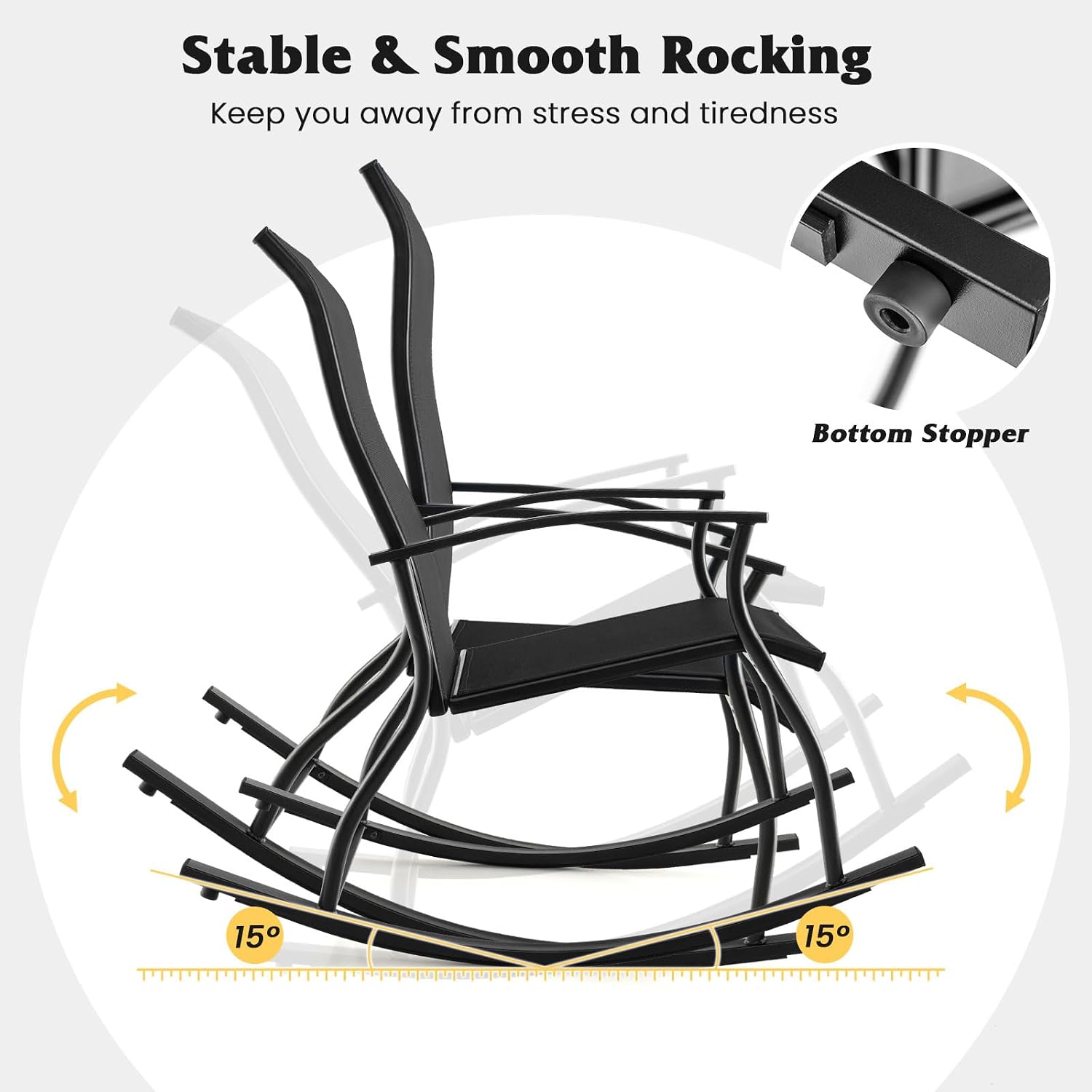 Giantex Outdoor Rocking Chair Set of 2 - Patio Rocking Chairs w/Breathable Backrest, Sturdy Metal Frame & Safe Ergonomic Design, Cozy Fabric Rocker for Backyard, Poolside, 330 lbs, Black