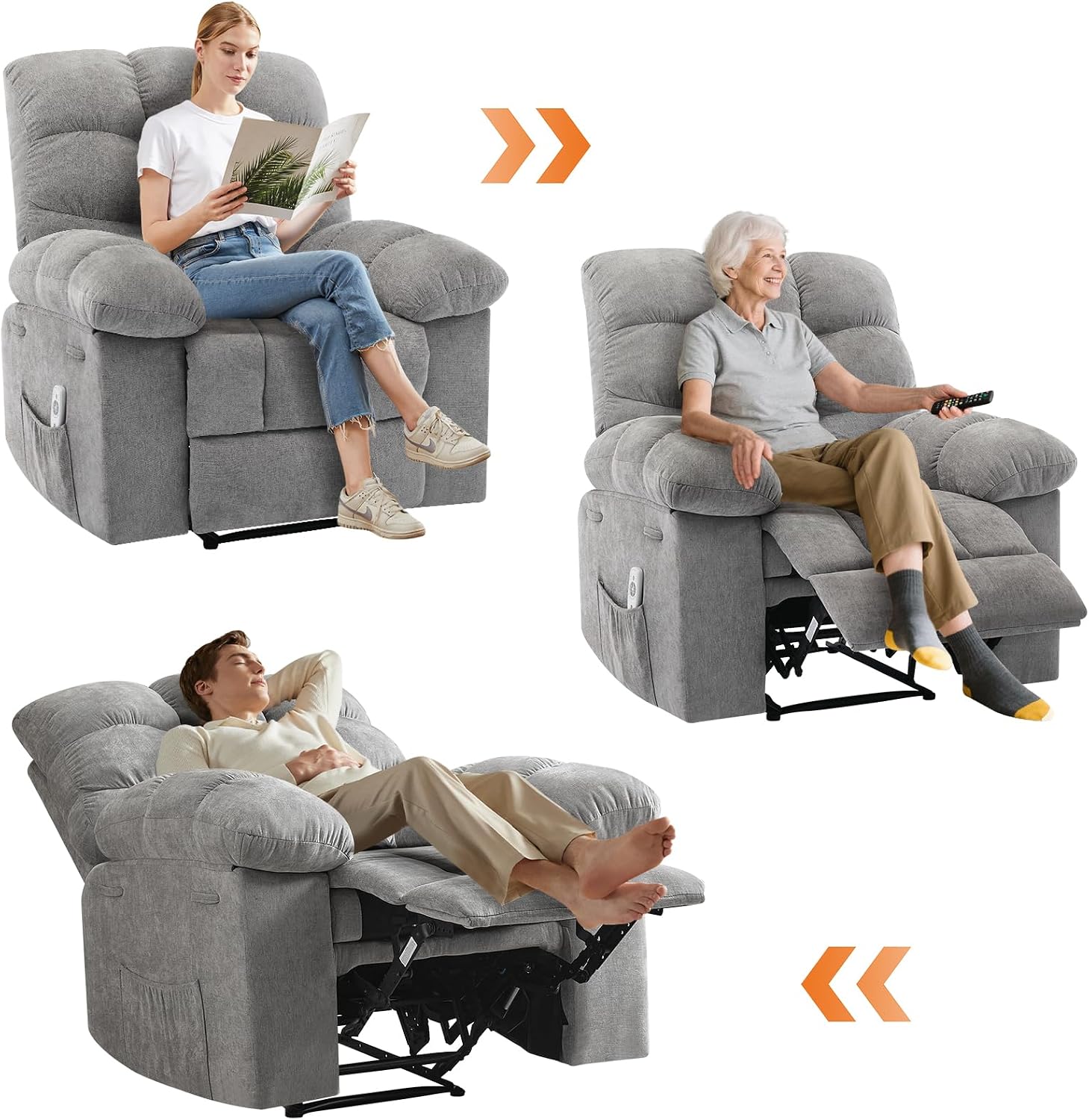 Garvee 21.4in Wide Recliner Chair,Massage & Heat Recliner Chair for Adults,Home Theater Seating with Lumbar Support,Ergonomic Breathable Fabric Nursery Rocking Chairs for Living Room