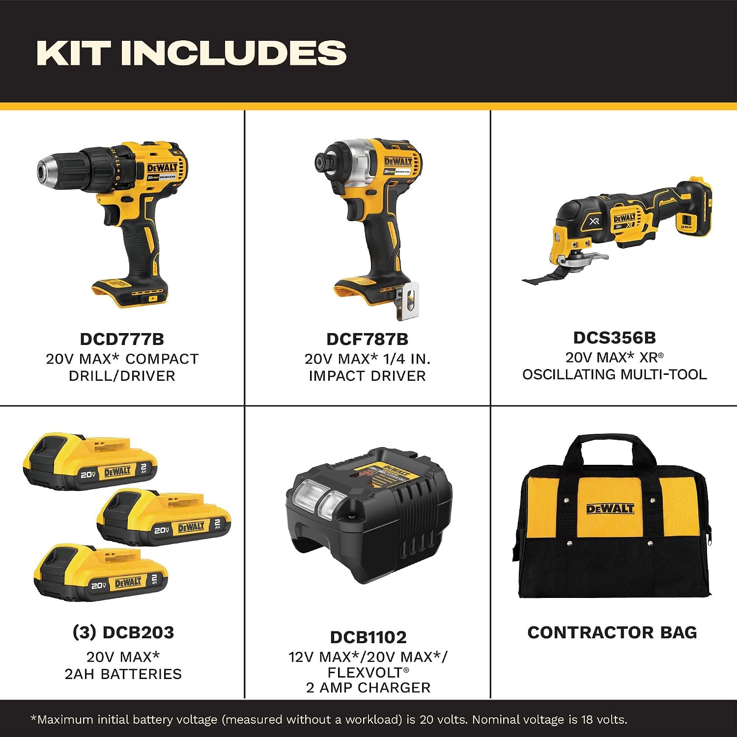 DEWALT 20V MAX 3-Tool Brushless Power Tool Set, Includes 1/2 Cordless Drill,1/4 Impact Driver, Oscillating Tool, 3 Batteries and a Charger, Extended Runtime, Lightweight (DCK360D3)
