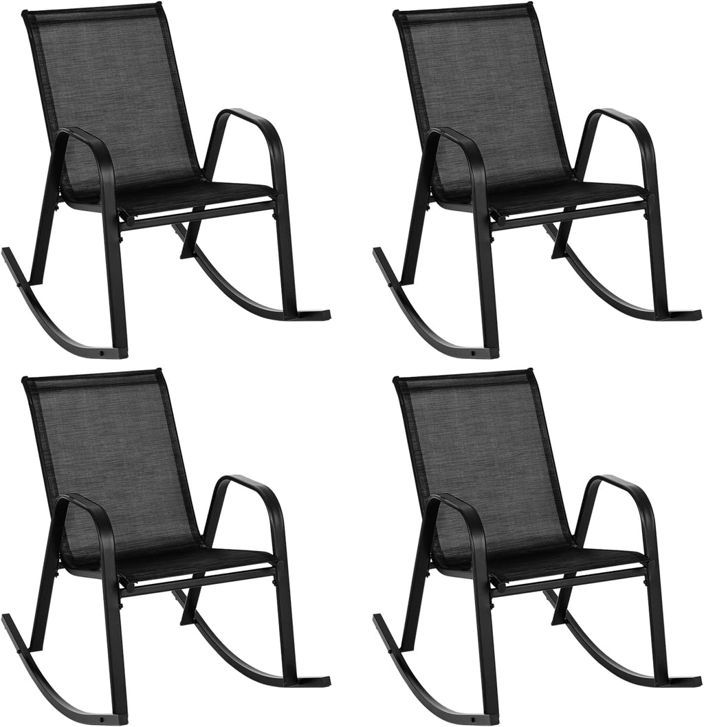 Tangkula Patio Rocking Chair Set of 4, Outdoor Ergonomic Rockers with Breathable Fabric Seat, Gentle Rocking Function, Sturdy Metal Rocker for Front Porch, Backyard, Garden