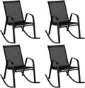 Tangkula Patio Rocking Chair Set of 4, Outdoor Ergonomic Rockers with Breathable Fabric Seat, Gentle Rocking Function, Sturdy Metal Rocker for Front Porch, Backyard, Garden