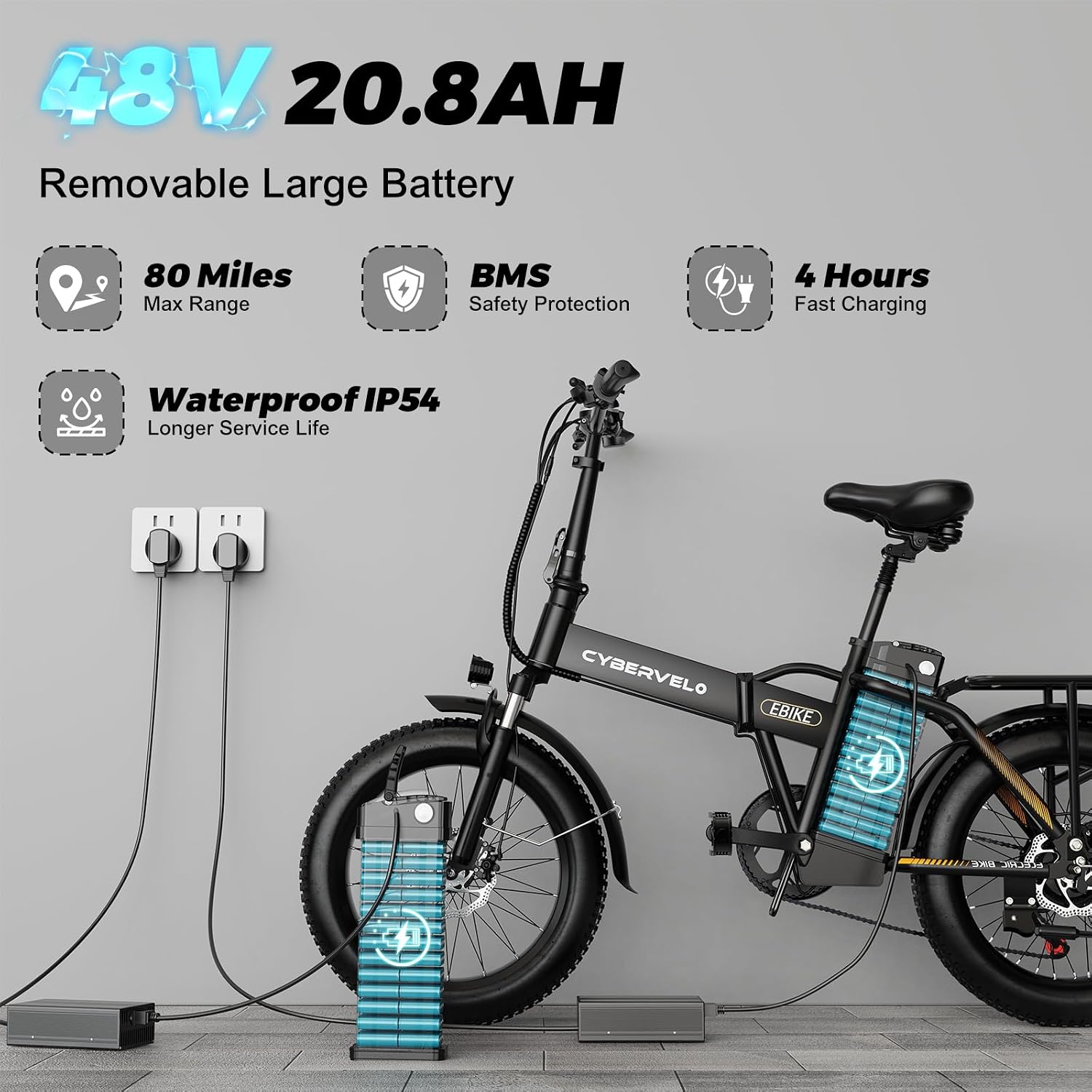 YorkE 1000W Folding Electric Bike, 48V 20AH Large Removable Battery E Bike, 30+MPH, 80 Miles Max Range, 20' Fat Tire Electric Bike for Adults, Adult Electric Bicycles for Commute, 7-Speed