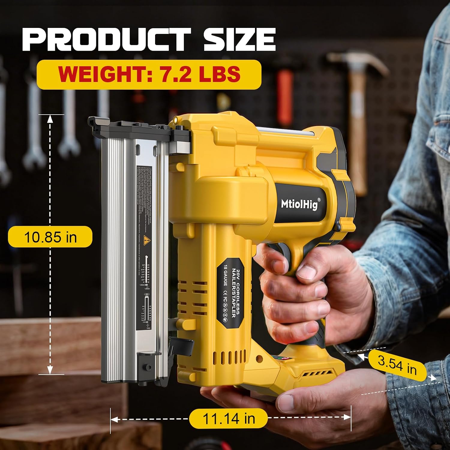 Cordless 2' Brad Nailer Compatible with Dewalt 20V Battery (No Battery), 2-in-1 Electric Nail Gun/Staple Gun, 18 Gauge Nail Gun Battery Powered with 1000 Nails for Wood Carpentry, 7.2LB